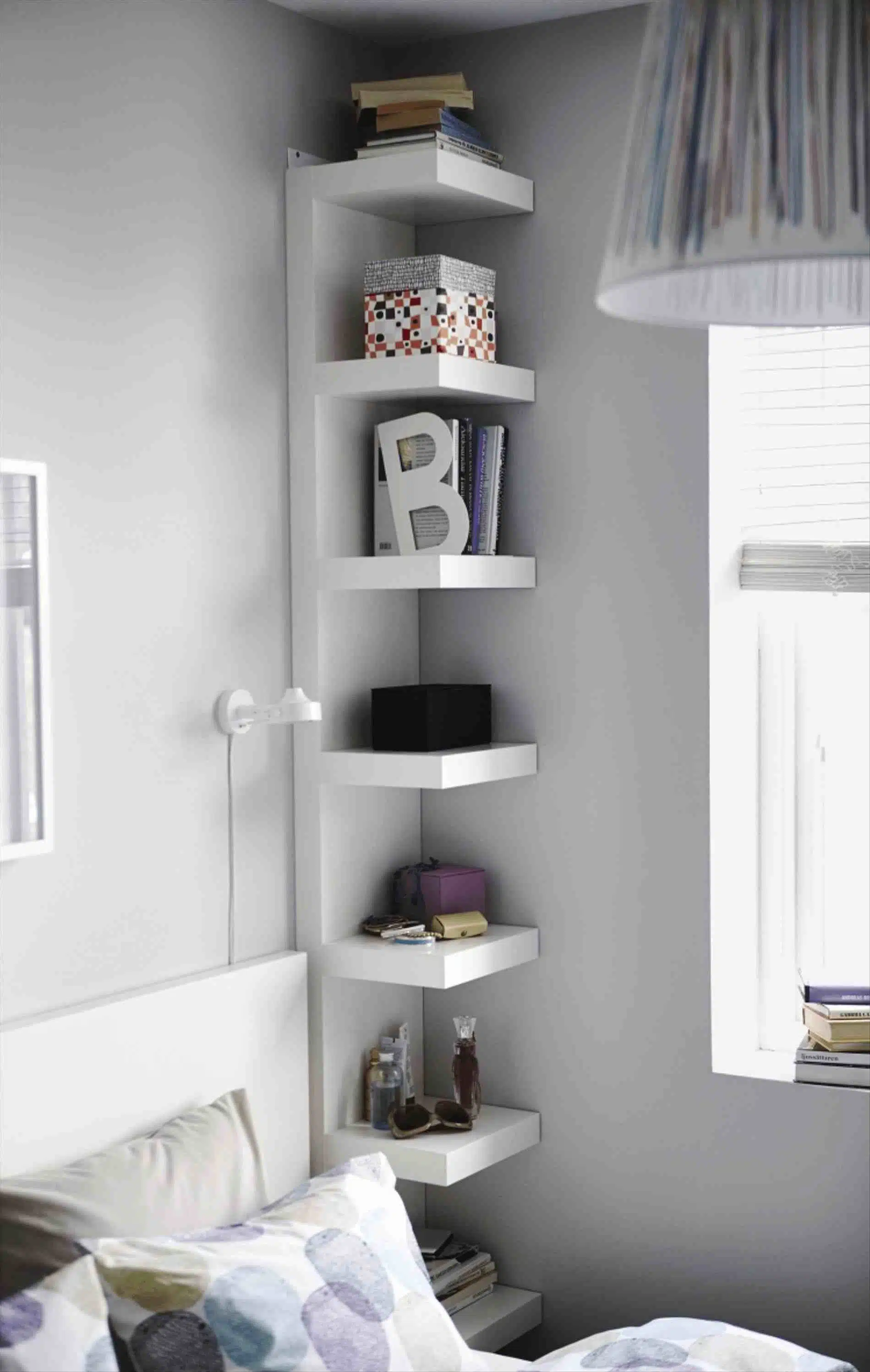 bedroom corner shelf idea
