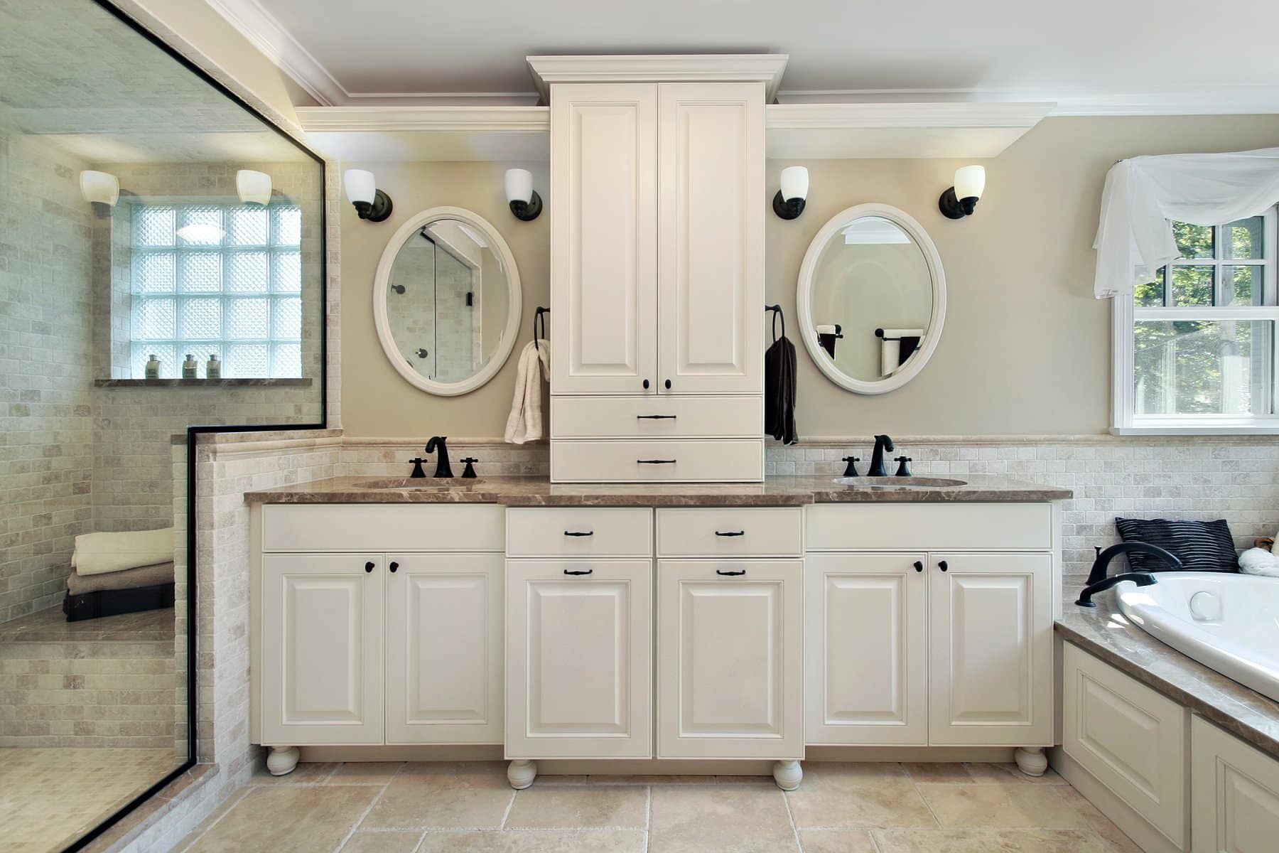 bathroom vanity and linen cabinet combo