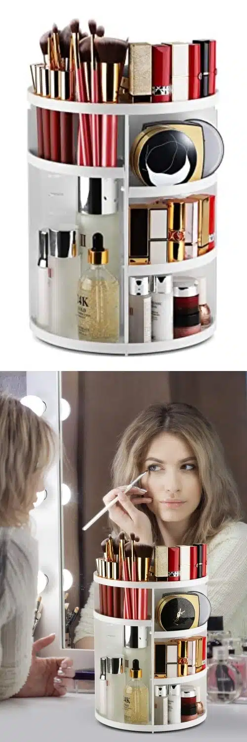 Rotating makeup vanity storage