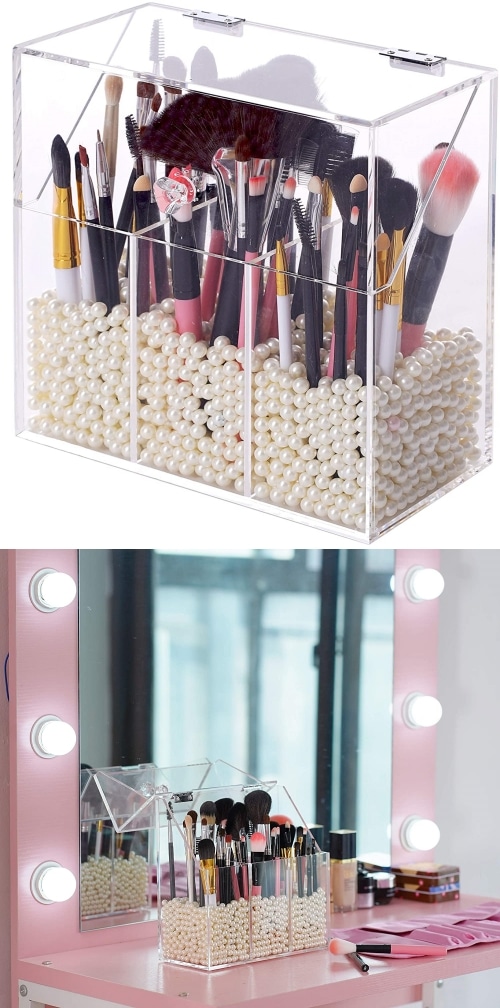 covered brush makeup storage
