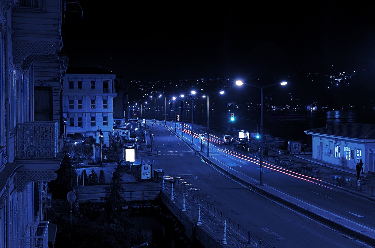 blue light on porch