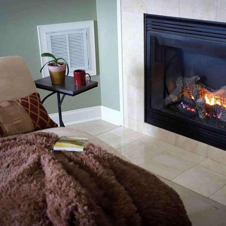 a wall-mounted fireplace