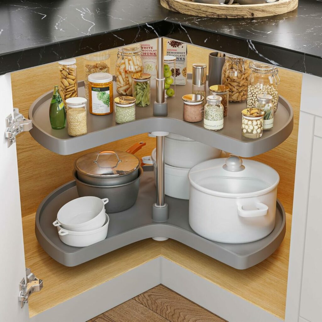 Lazy Susan as one of blind corner cabinet organization ideas