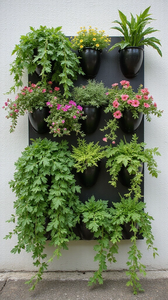 A lush vertical garden on a balcony wall, a perfect example of small home garden ideas for maximizing space.