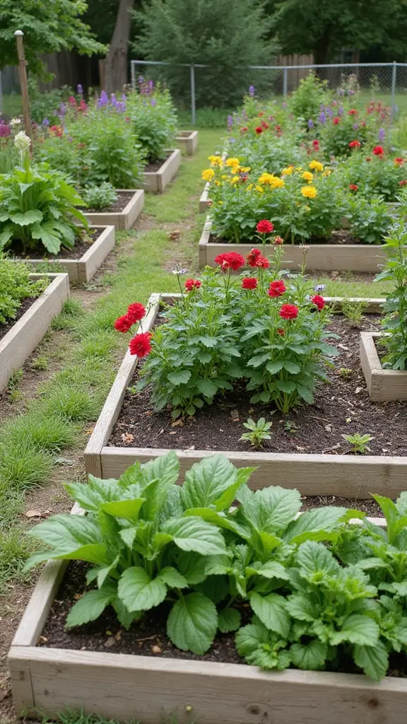 A neat raised garden bed in a small backyard, a great idea for a small vegetable garden.