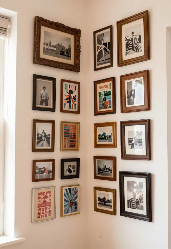 17 Artistic Corner Wall Ideas That Will Inspire Your Inner Designer - 3. Vintage Vibe with Old Frames 1