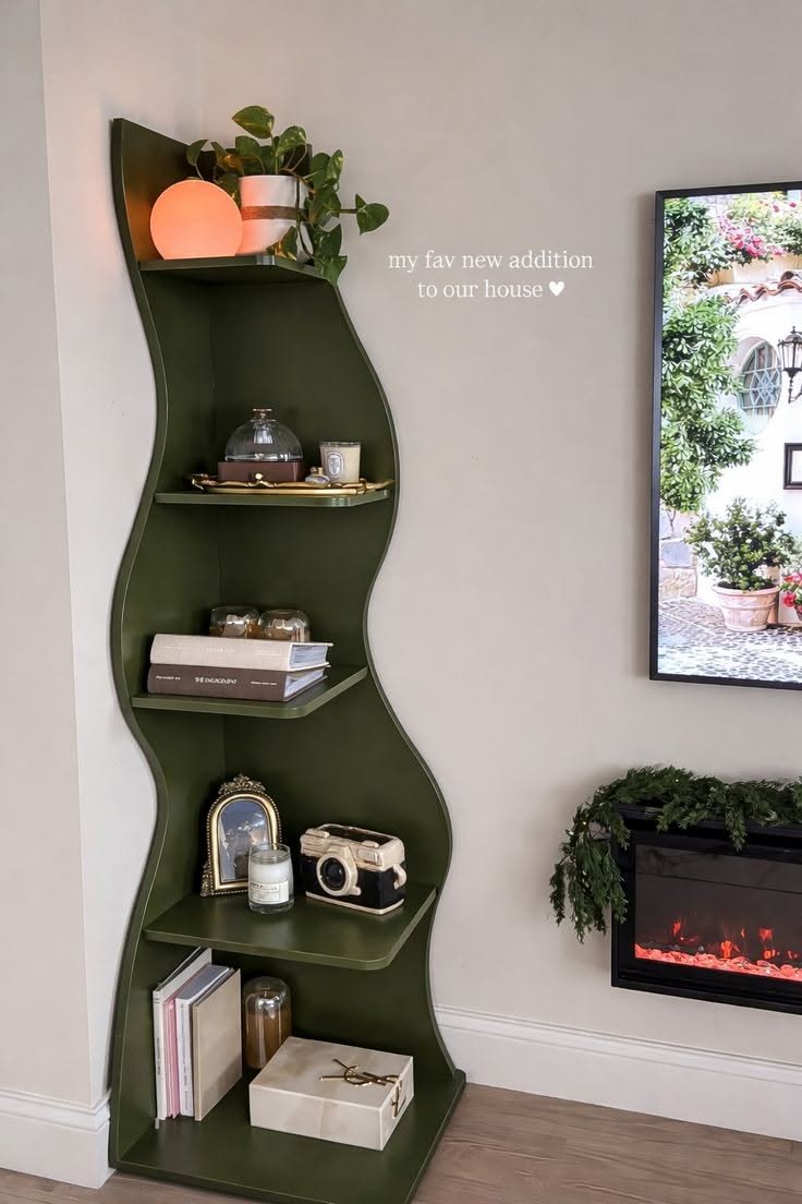 17 Artistic Corner Wall Ideas That Will Inspire Your Inner Designer - 6. Chic Shelving Displays 1