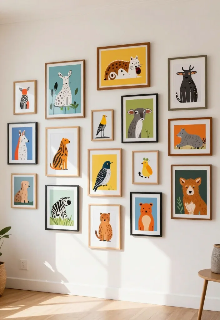 17 Eclectic Gallery Wall Ideas That'll Add a Personal Touch to Any Room (Don't Miss #9!) - 14. Playful Animal Art 1