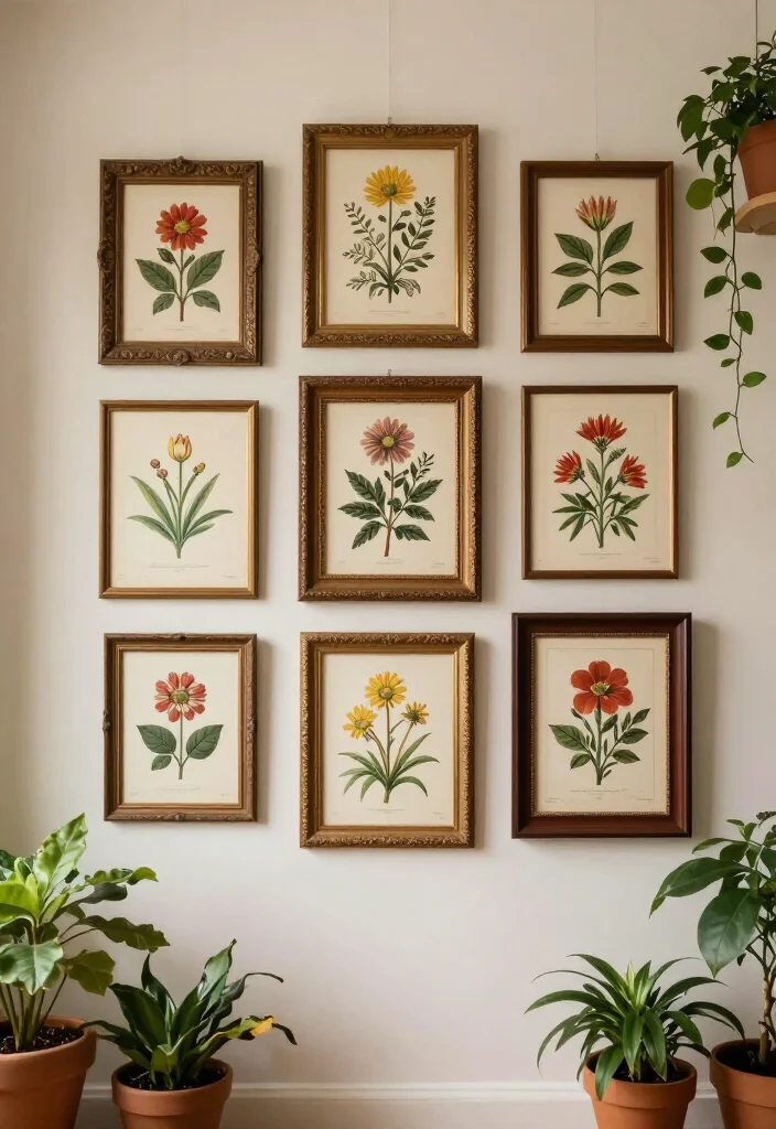 17 Vintage-Inspired Gallery Wall Ideas That'll Make Your Walls Sing! - 2. Vintage Botanical Prints 1