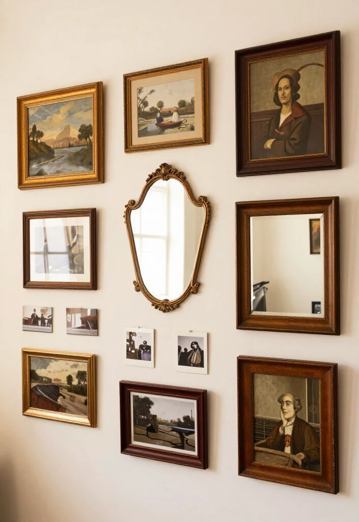 17 Vintage-Inspired Gallery Wall Ideas That'll Make Your Walls Sing! - 3. Antique Mirror Gallery 1