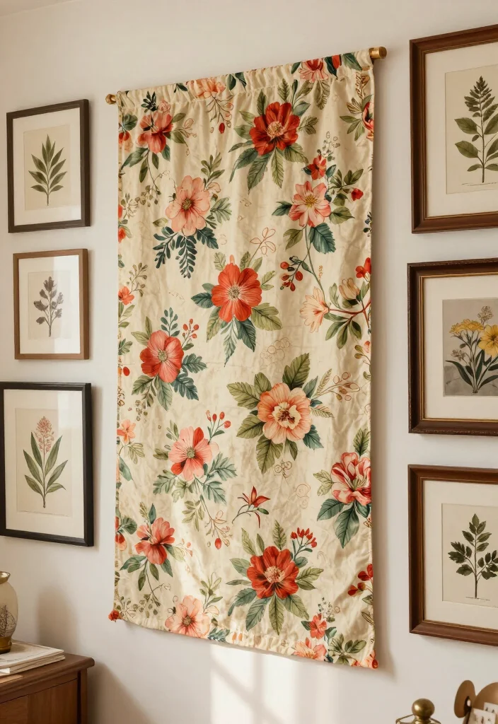 17 Vintage-Inspired Gallery Wall Ideas That'll Make Your Walls Sing! - 6. Vintage Floral Fabric 1