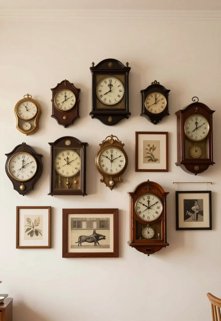 17 Vintage-Inspired Gallery Wall Ideas That'll Make Your Walls Sing! - 7. Vintage Clock Collection 1