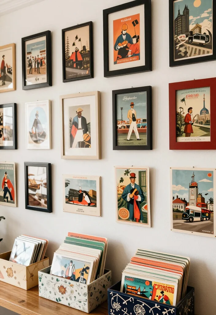 17 Vintage-Inspired Gallery Wall Ideas That'll Make Your Walls Sing! - 9. Vintage Postcard Display 1