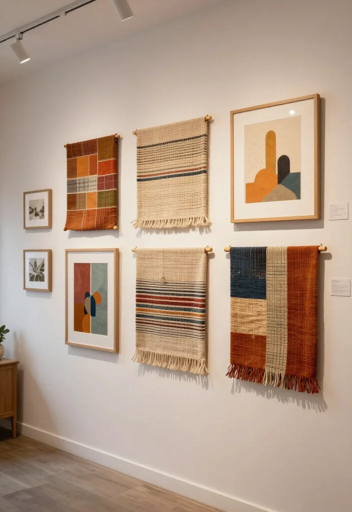 19 Fun Gallery Wall Ideas to Elevate Your Home Decor Game (Don't Miss #8!) - 13. Texture and Color with Fabrics 1
