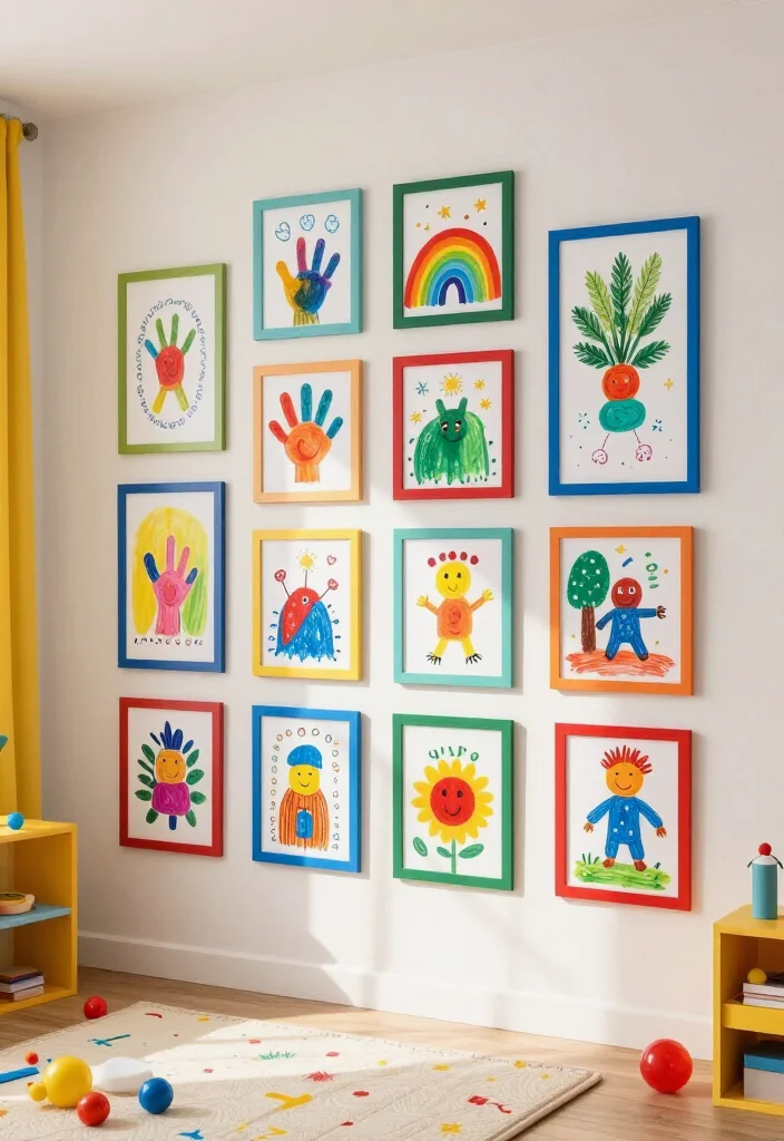 19 Fun Gallery Wall Ideas to Elevate Your Home Decor Game (Don't Miss #8!) - 6. Kids’ Art Display 1