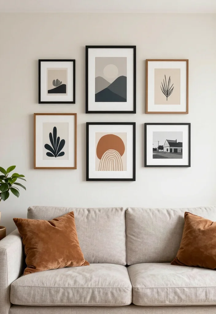 19 Modern Smallwoods Gallery Wall Ideas That Will Leave Guests in Awe! - 16. Behind the Sofa 1