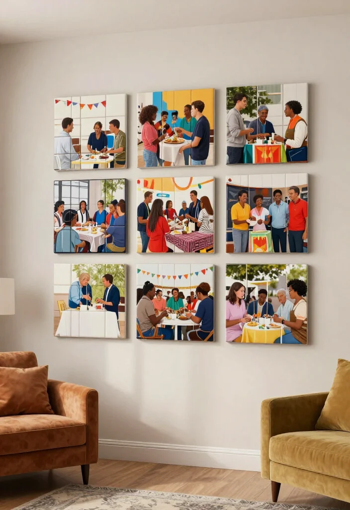 20 Affordable Mixtiles Photo Wall Ideas That Look Like a Million Bucks! - 19. The Community Spirit Display 1