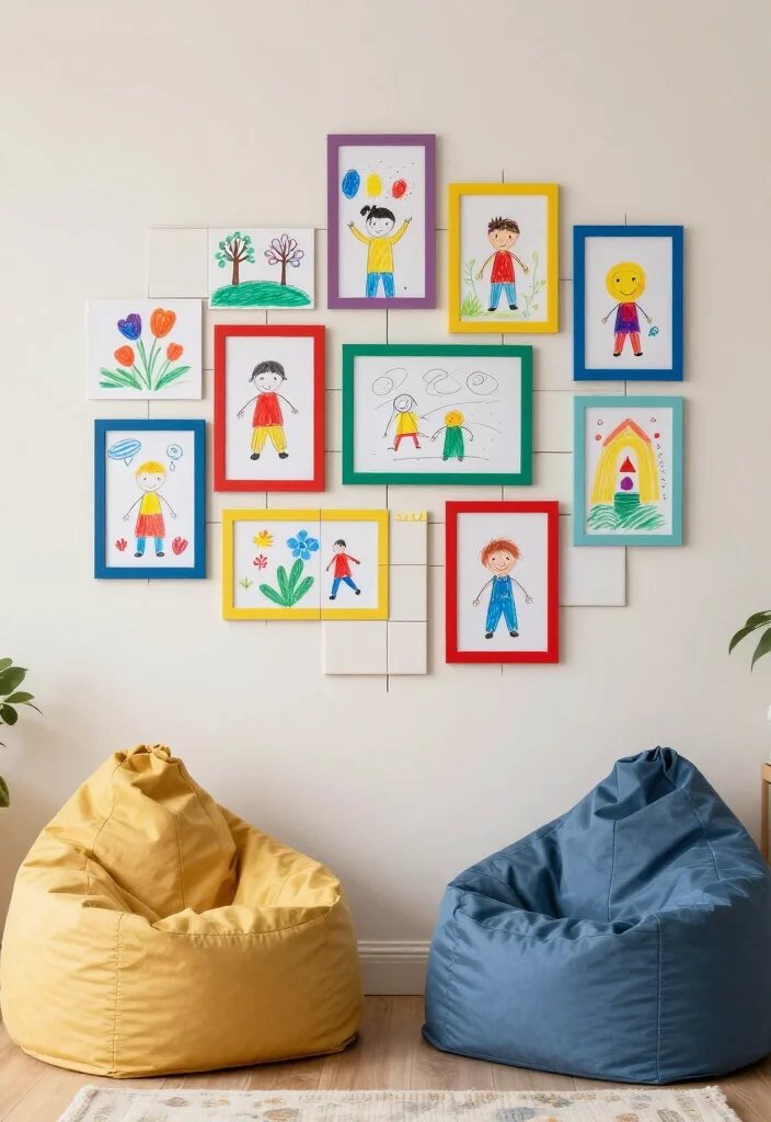 20 Affordable Mixtiles Photo Wall Ideas That Look Like a Million Bucks! - 5. Children’s Art Gallery 1