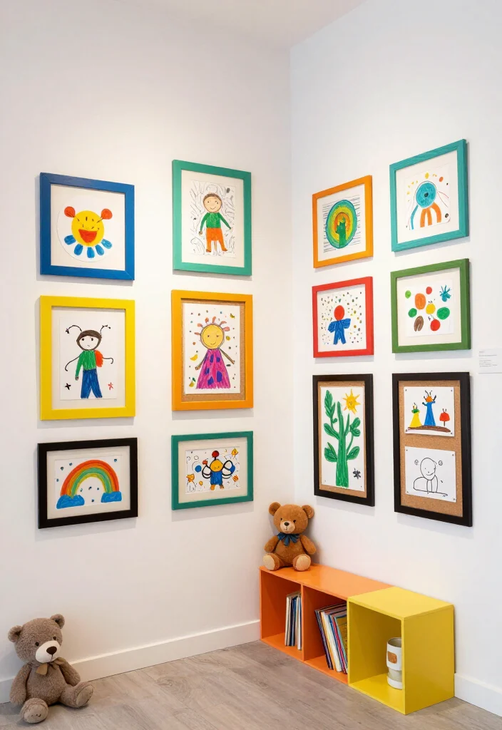 20 Corner Wall Gallery Ideas That Will Make You the Envy of Your Friends! - 12. Kids' Art Corner 1