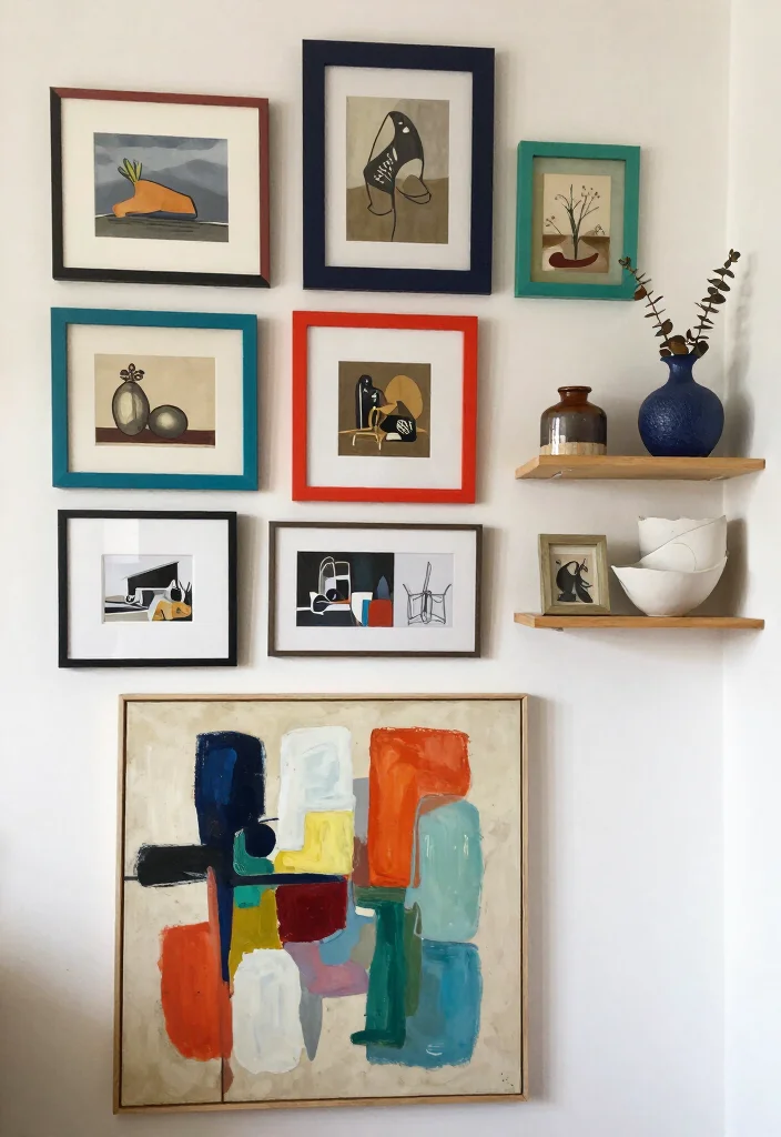 20 Corner Wall Gallery Ideas That Will Make You the Envy of Your Friends! - 13. Layered Art 1