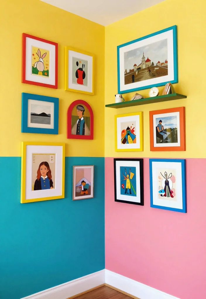 20 Corner Wall Gallery Ideas That Will Make You the Envy of Your Friends! - 15. Color Blocking 1