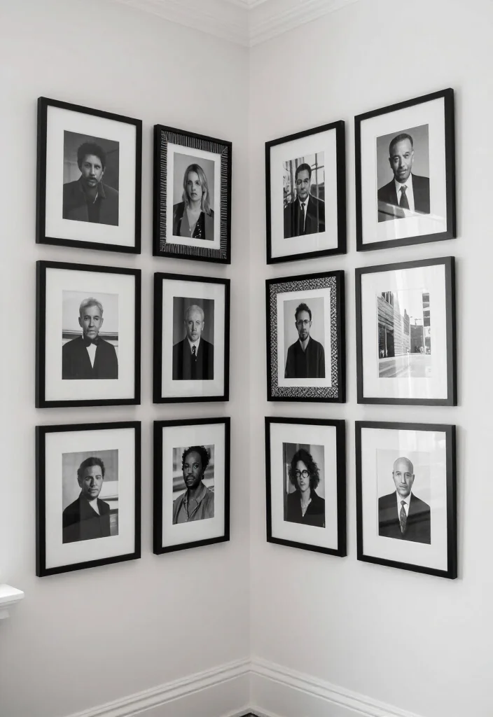 20 Corner Wall Gallery Ideas That Will Make You the Envy of Your Friends! - 16. Monochrome Elegance 1