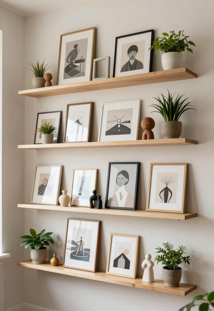 20 Corner Wall Gallery Ideas That Will Make You the Envy of Your Friends! - 17. Artistic Shelves 1