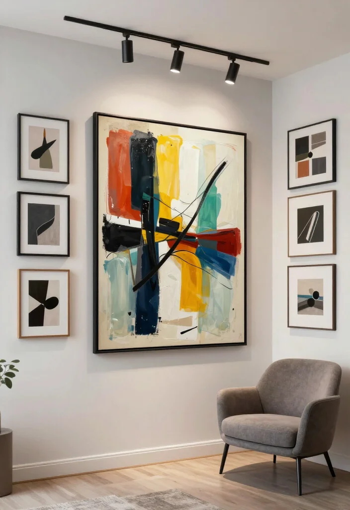20 Corner Wall Gallery Ideas That Will Make You the Envy of Your Friends! - 6. Modern Art Display 1