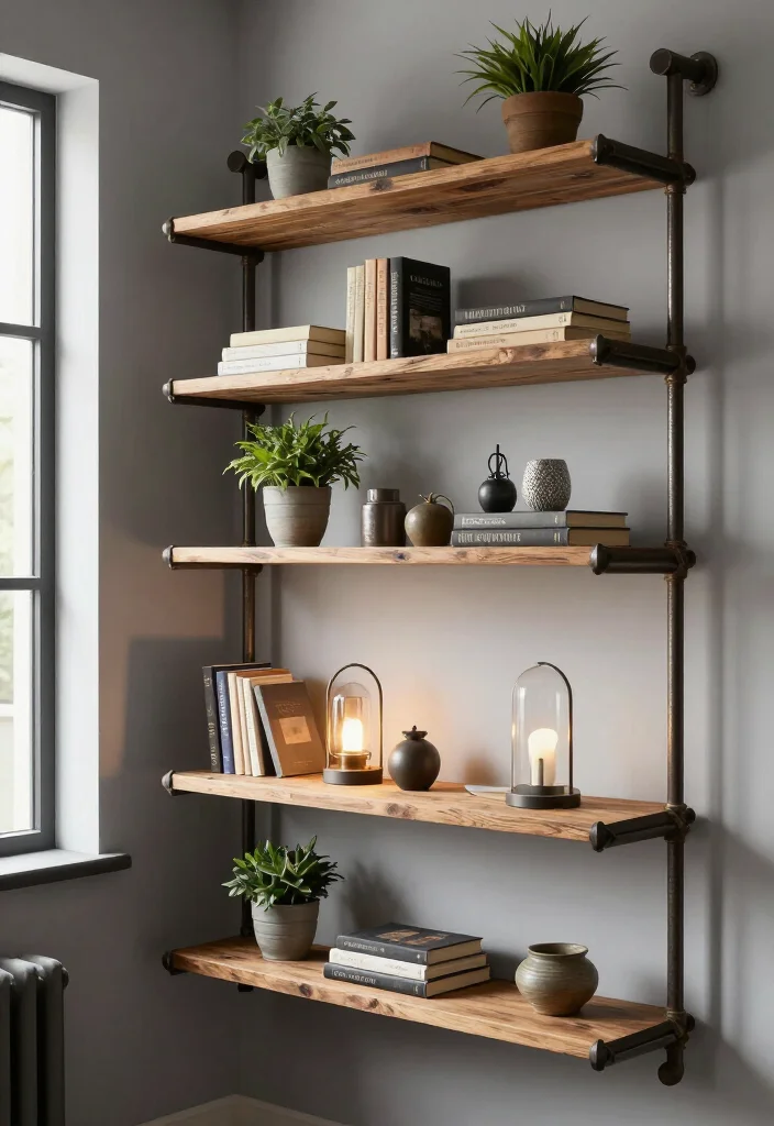 20 Creative Corner Wall Decor Ideas You Won't Believe Exist! - 11. Industrial Pipe Shelving 1