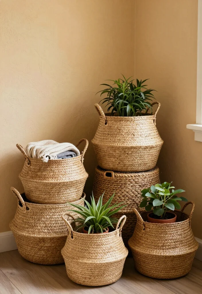 20 Creative Corner Wall Decor Ideas You Won't Believe Exist! - 9. Decorative Baskets 1