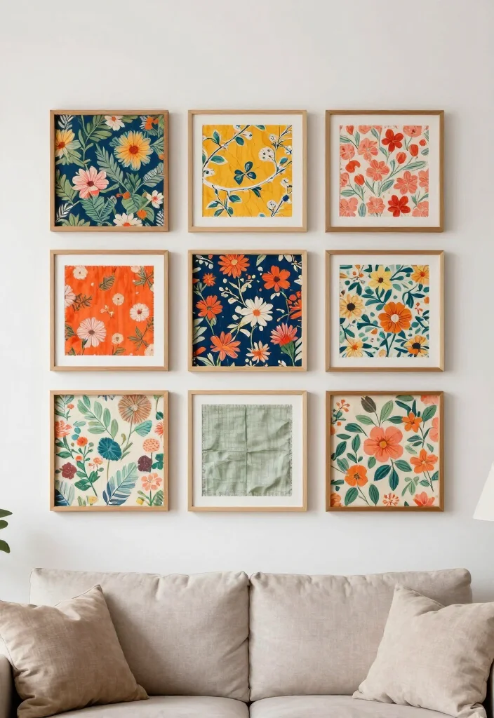 20 Stunning Picture Wall Ideas for Your Living Room That Will Steal the Show! - 10. Framed Fabric Panels 1