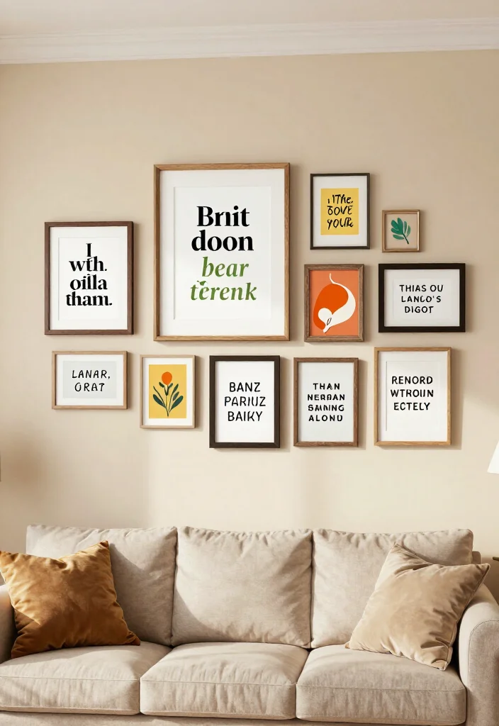 20 Stunning Picture Wall Ideas for Your Living Room That Will Steal the Show! - 11. Inspirational Quote Art 1