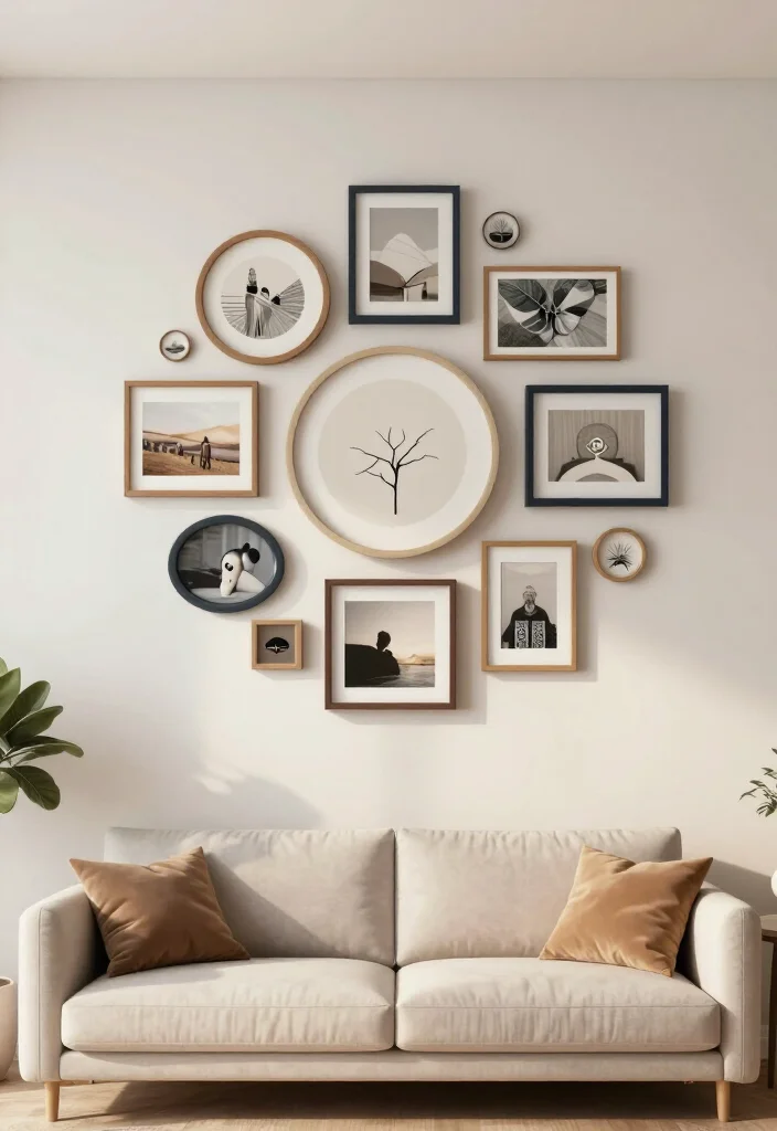 20 Stunning Picture Wall Ideas for Your Living Room That Will Steal the Show! - 12. Circular Arrangements 1