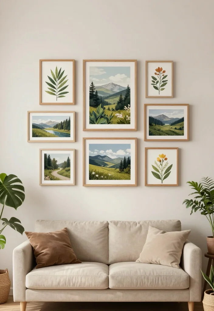 20 Stunning Picture Wall Ideas for Your Living Room That Will Steal the Show! - 14. Nature-Inspired Art 1