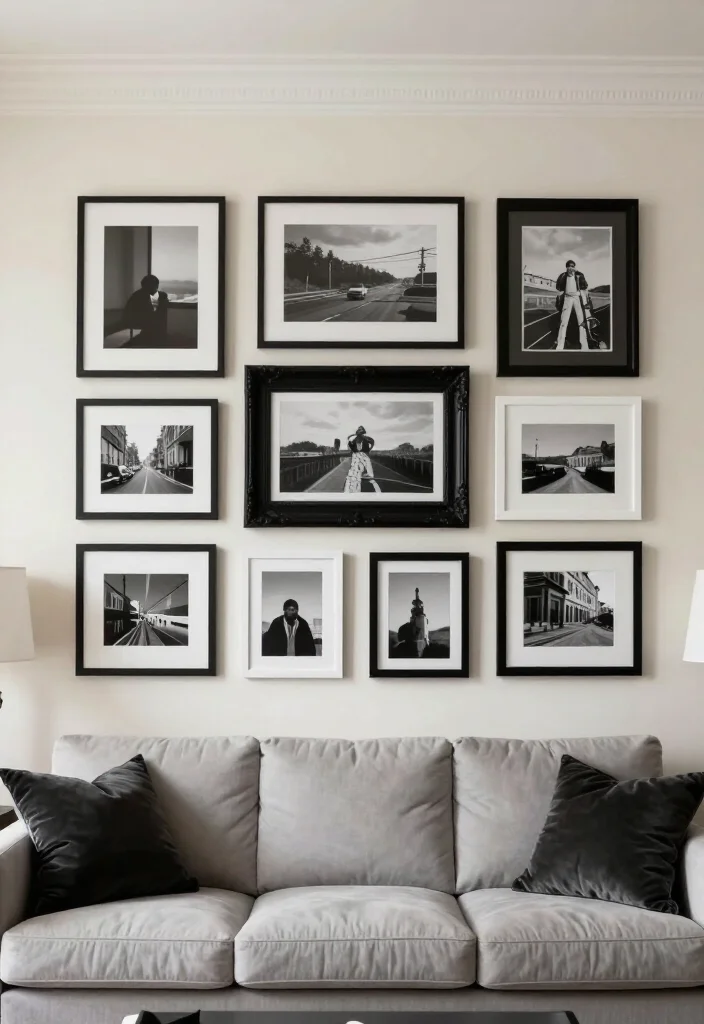 20 Stunning Picture Wall Ideas for Your Living Room That Will Steal the Show! - 5. Black and White Elegance 1