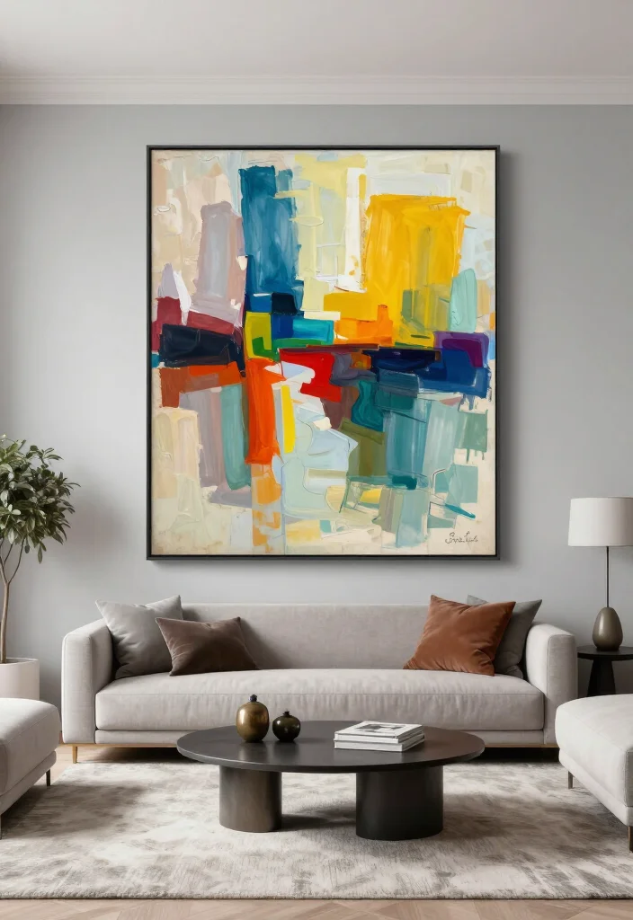 20 Stunning Picture Wall Ideas for Your Living Room That Will Steal the Show! - 8. Oversized Art Piece 1