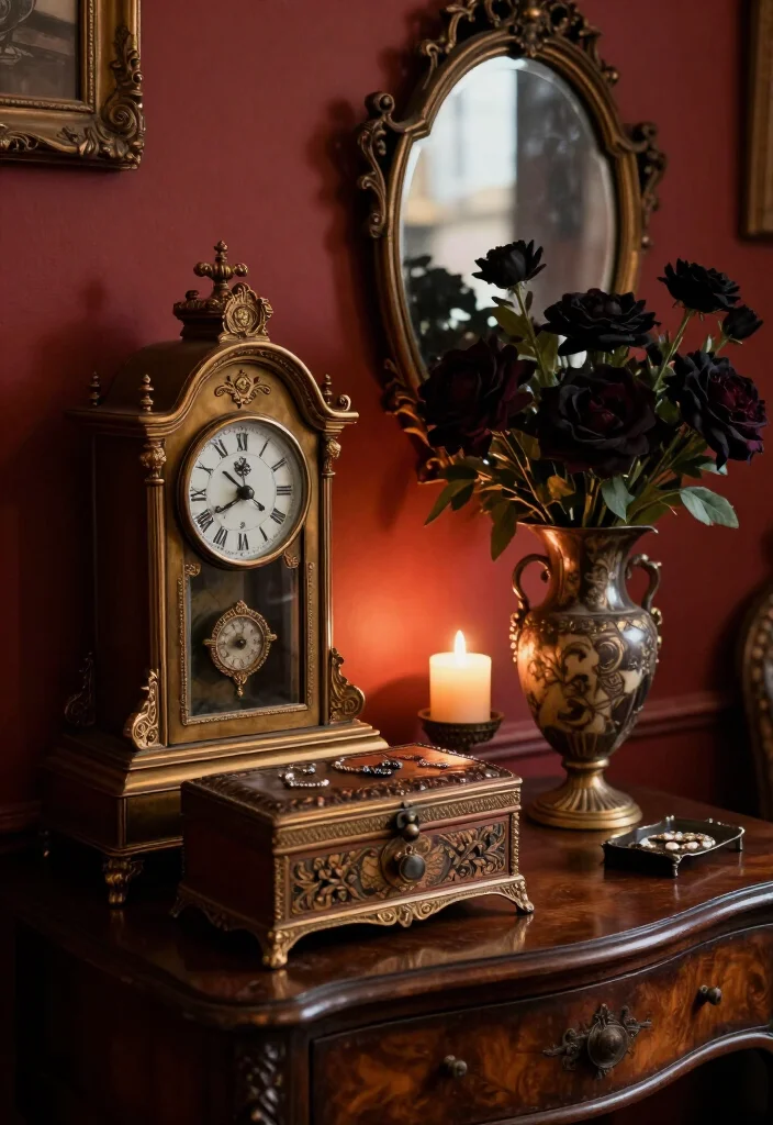 20 Vampy Romantic Room Ideas That'll Make You Feel Like You're in a Tim Burton Film! - 10. Antiques and Vintage Finds 1