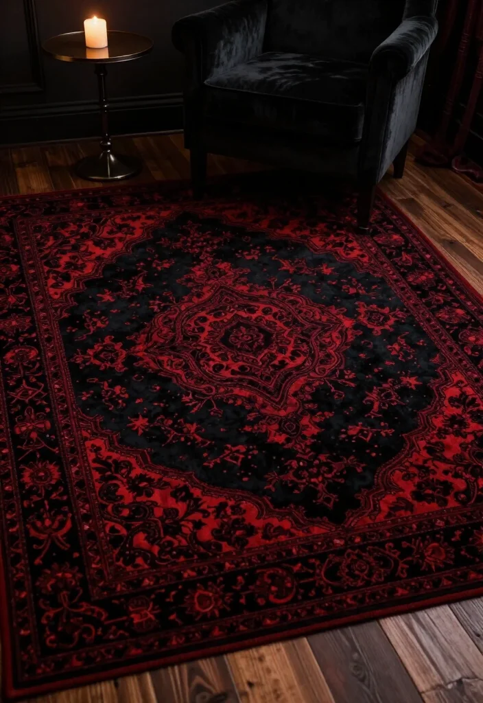 20 Vampy Romantic Room Ideas That'll Make You Feel Like You're in a Tim Burton Film! - 12. Elegant Dark Rugs 1