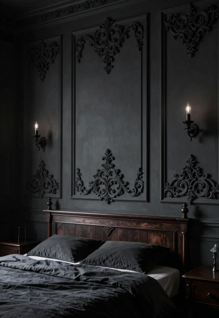 20 Vampy Romantic Room Ideas That'll Make You Feel Like You're in a Tim Burton Film! - 14. Intricate Wall Paneling 1