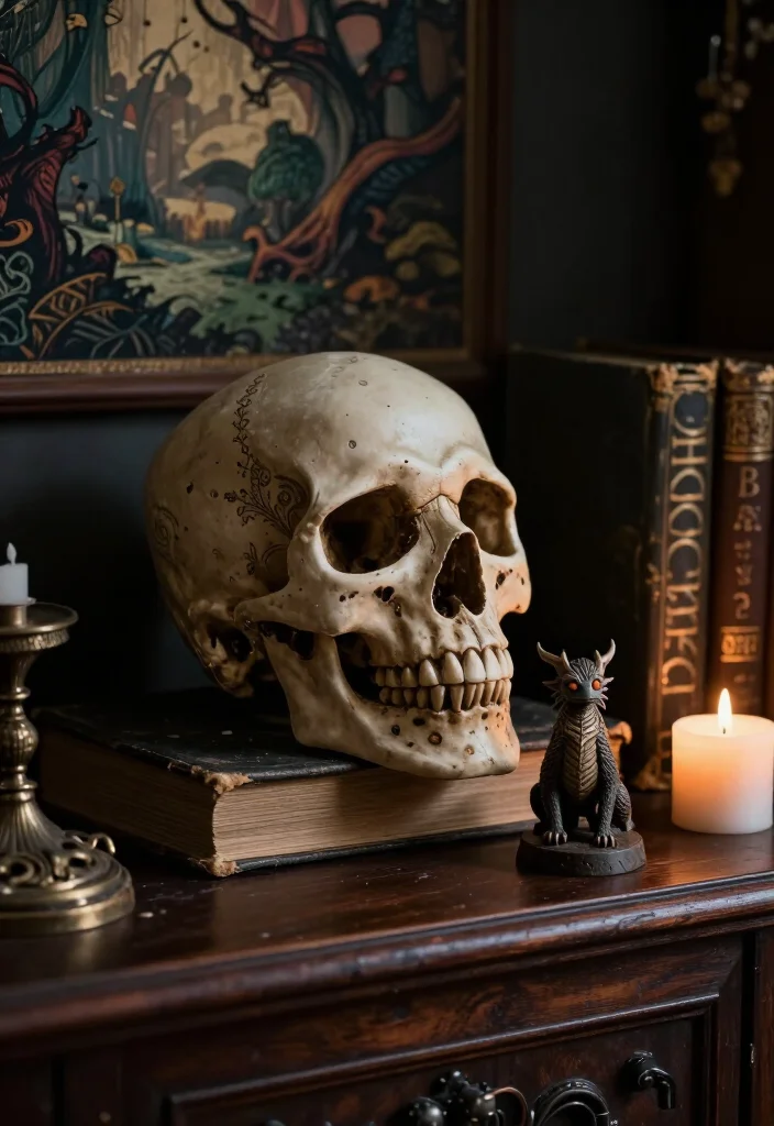 20 Vampy Romantic Room Ideas That'll Make You Feel Like You're in a Tim Burton Film! - 18. Dark Fantasy Decor 1