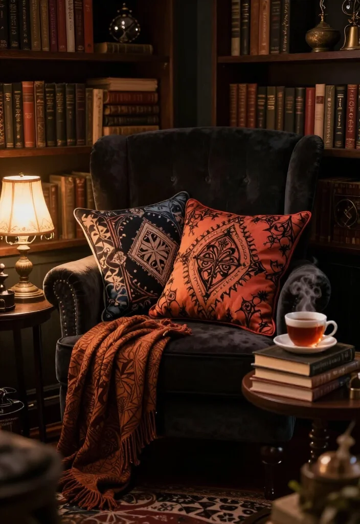 20 Vampy Romantic Room Ideas That'll Make You Feel Like You're in a Tim Burton Film! - 19. Cozy Reading Nooks 1
