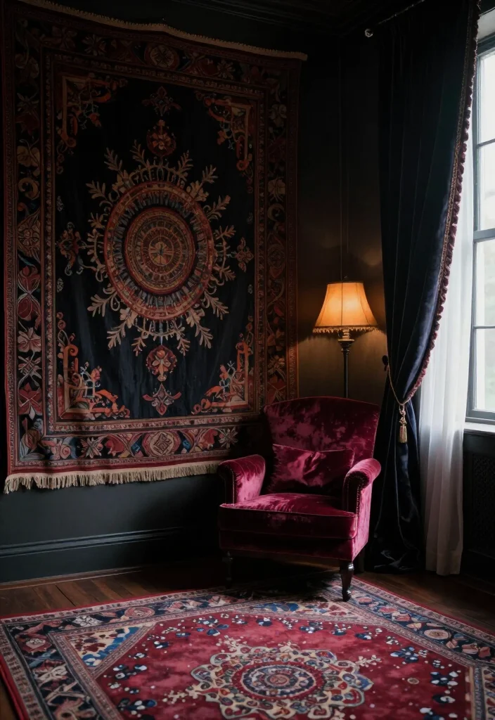 20 Vampy Romantic Room Ideas That'll Make You Feel Like You're in a Tim Burton Film! - 7. Tapestries and Rich Textiles 1
