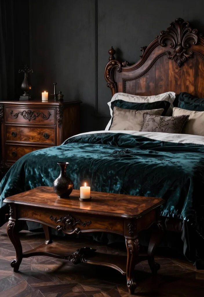 20 Vampy Romantic Room Ideas That'll Make You Feel Like You're in a Tim Burton Film! - 9. Dark Wood Furniture 1