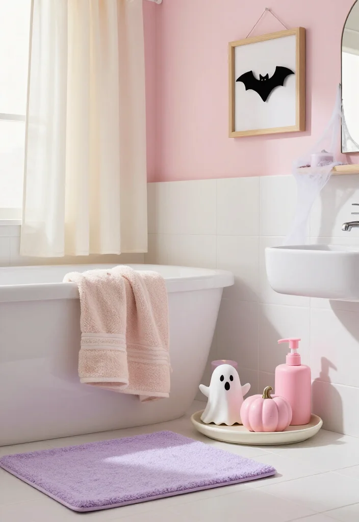 20 Cute Pink Halloween Decor Ideas for a Whimsical Home (No Orange Required!) - 12. Cute Pink Halloween Decor for the Bathroom 1
